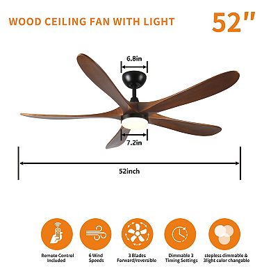 ELEMENT ACE 52 Inch Solid Wood Ceiling Fan with Integrated LED Light Kit