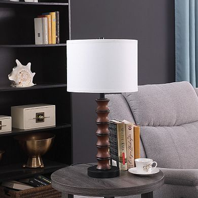 ELEMENT ACE Modern Coastal Wood-Inspired Table Lamp with Drum Shade