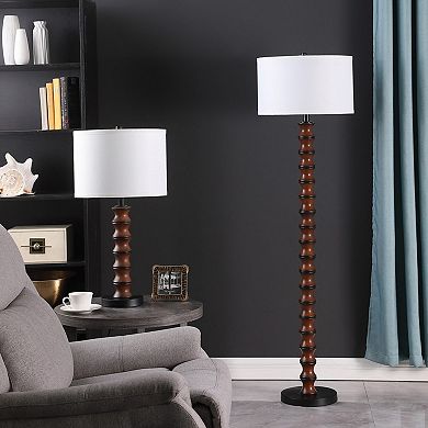 ELEMENT ACE Modern Coastal Wood-Inspired Table Lamp with Drum Shade