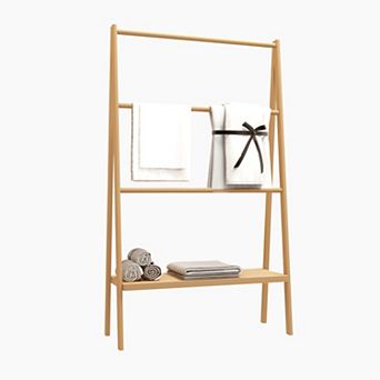ELEMENT ACE Freestanding Bamboo Towel Rack with Storage Shelf
