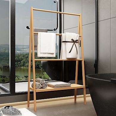 ELEMENT ACE Freestanding Bamboo Towel Rack with Storage Shelf