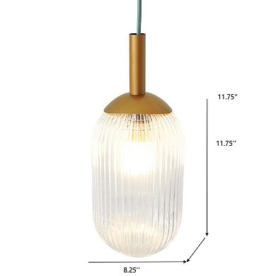 ELEMENT ACE Modern Style Pendant Lamp with Ribbed Glass Shade and Adjustable Height