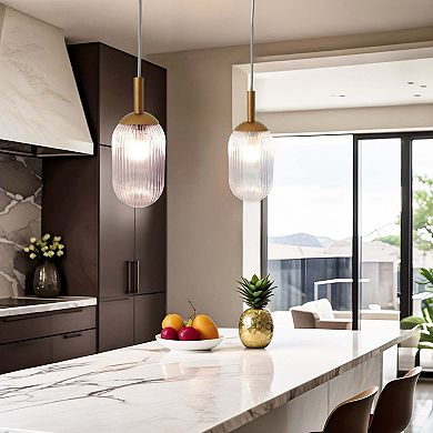 ELEMENT ACE Modern Style Pendant Lamp with Ribbed Glass Shade and Adjustable Height