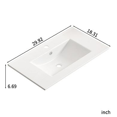 ELEMENT ACE 30-Inch Ceramic Bathroom Vanity Sink Top with Integrated Vessel Sink