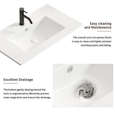 ELEMENT ACE 30-Inch Ceramic Bathroom Vanity Sink Top with Integrated Vessel Sink