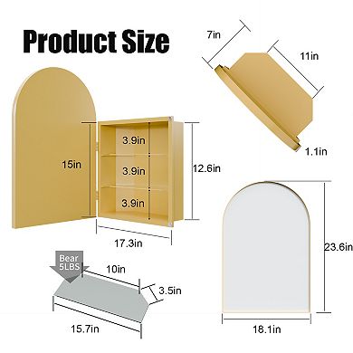 ELEMENT ACE 18x24 Inch Metal Corner Medicine Cabinet with Arched Mirror
