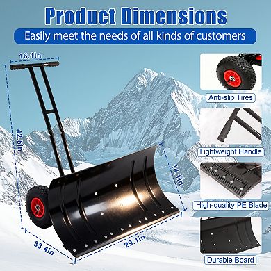 ELEMENT ACE Heavy Duty Wheeled Snow Pusher Shovel Adjustable Ergonomic Handle