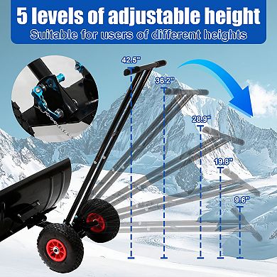 ELEMENT ACE Heavy Duty Wheeled Snow Pusher Shovel Adjustable Ergonomic Handle