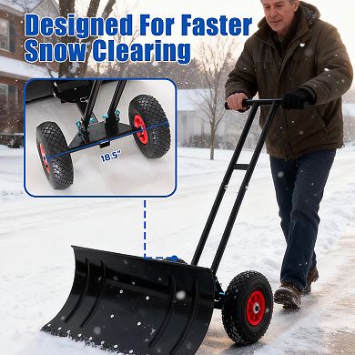 ELEMENT ACE Heavy Duty Wheeled Snow Pusher Shovel Adjustable Ergonomic Handle