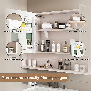 ELEMENT ACE Aluminum Bathroom Medicine Cabinet with LED Lighting and Defogging Function