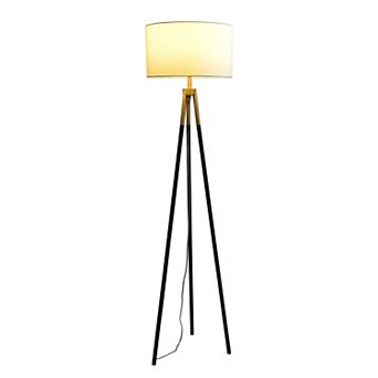 ELEMENT ACE Brassed Gold Triple Leg Floor Lamp with White Fabric Shade