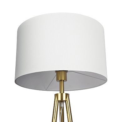 ELEMENT ACE Brassed Gold Triple Leg Floor Lamp with White Fabric Shade