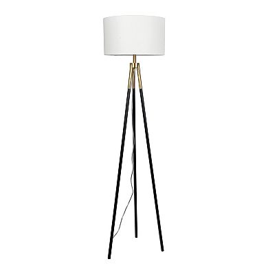 ELEMENT ACE Brassed Gold Triple Leg Floor Lamp with White Fabric Shade