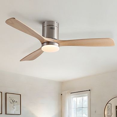 ELEMENT ACE Modern Natural Style Solid Wood Low Profile Integrated LED Ceiling Fan with Light