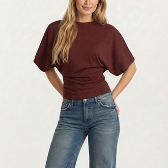 Women's Short Sleeve Cropped Top with Wide Waistband and Relaxed Blouson Fit