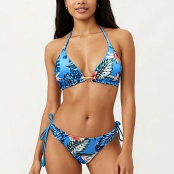 Women's 2 pc Halter Bikini Set with Tropical Print and Tie Side Bottom
