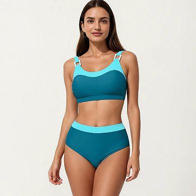 Women's 2-Piece Set Color Block Bikini Top with High Waisted Bottom Swim Set