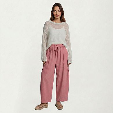 Women's Wide Leg Drawstring Pants with Elastic Waistband, Utility Pockets and Relaxed Fit