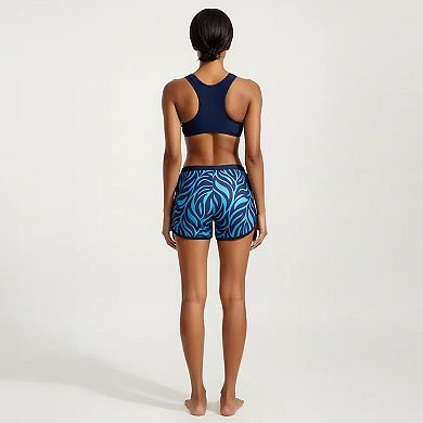 Women's 2-Piece Sport Bikini Set with Scoop Neck Crop Top and Printed Swim Shorts