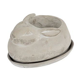 Hello Honey Cement Rabbit Planter with Saucer Set, Grey