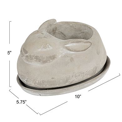 Hello Honey Cement Rabbit Planter with Saucer Set, Grey