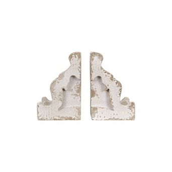Hello Honey Decorative Distressed Magnesia Corbel Bookends, White, Set of 2