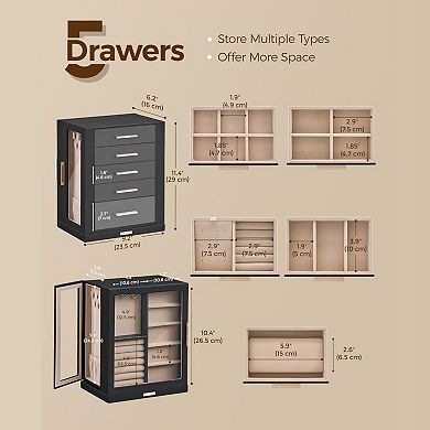 360° Rotating Jewelry Box Glass Window 5 Drawer/7 Drawer Dustproof