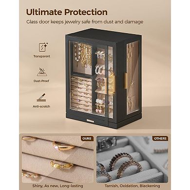 360° Rotating Jewelry Box Glass Window 5 Drawer/7 Drawer Dustproof