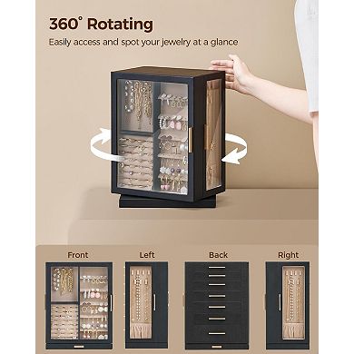 360° Rotating Jewelry Box Glass Window 5 Drawer/7 Drawer Dustproof