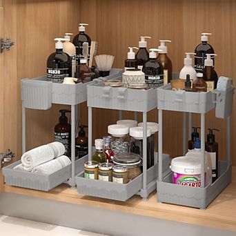 3-Pack 2 tier Under Sink Organizer with Sliding Drawer 12.8"/14.8"
