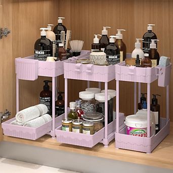 3-Pack 2 tier Under Sink Organizer with Sliding Drawer 12.8"/14.8"