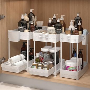 3-Pack 2 tier Under Sink Organizer with Sliding Drawer 12.8"/14.8"