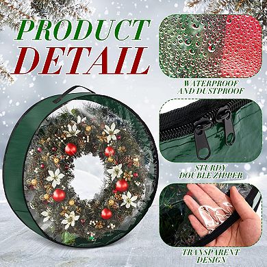 4-Pack 24"/30"/36" Wreath Storage Bags Clear Window Double Zipper Handle