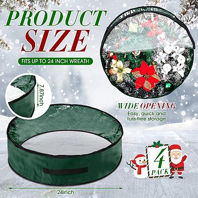 4-Pack 24"/30"/36" Wreath Storage Bags Clear Window Double Zipper Handle