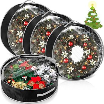 4-Pack 24"/30"/36" Wreath Storage Bags Clear Window Double Zipper Handle