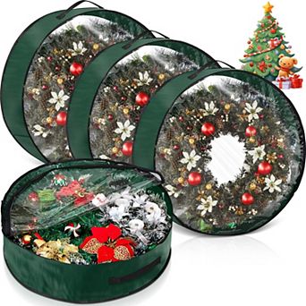 4-Pack 24"/30"/36" Wreath Storage Bags Clear Window Double Zipper Handle
