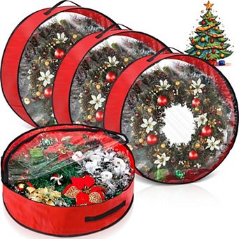 4-Pack 24"/30"/36" Wreath Storage Bags Clear Window Double Zipper Handle
