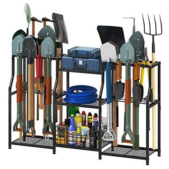Heavy-Duty 3 tier Tri-Sided Garden Tool Rack with Hooks & Basket 48.4"