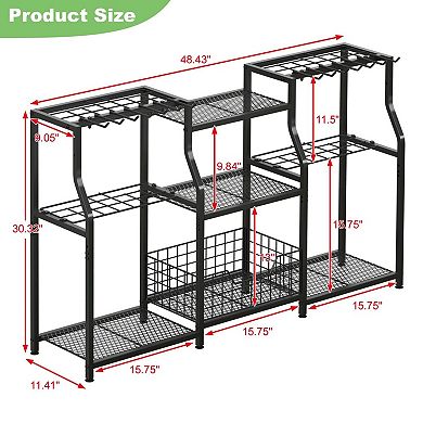 Heavy-Duty 3-Tier Tri-Sided Garden Tool Rack with Hooks & Basket 48.4"