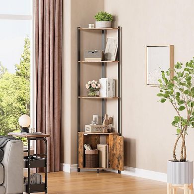 5 Tier Tall Corner Shelf Stand,Metal Frame Corner Shelf with Wood Shelves,Standing Shelf Organizer
