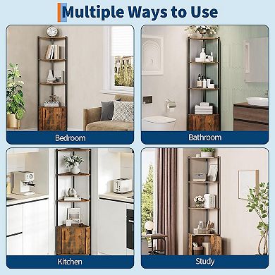 5 Tier Tall Corner Shelf Stand,Metal Frame Corner Shelf with Wood Shelves,Standing Shelf Organizer