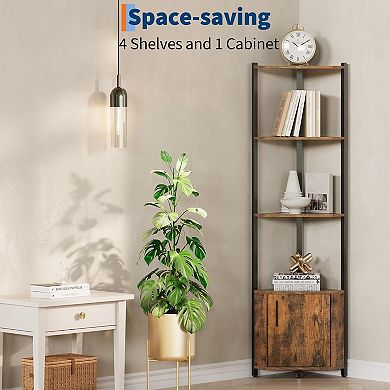5 Tier Tall Corner Shelf Stand,Metal Frame Corner Shelf with Wood Shelves,Standing Shelf Organizer