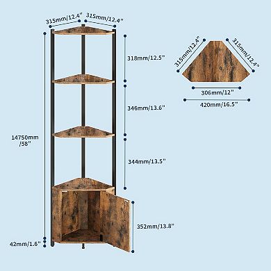 5 Tier Tall Corner Shelf Stand,Metal Frame Corner Shelf with Wood Shelves,Standing Shelf Organizer