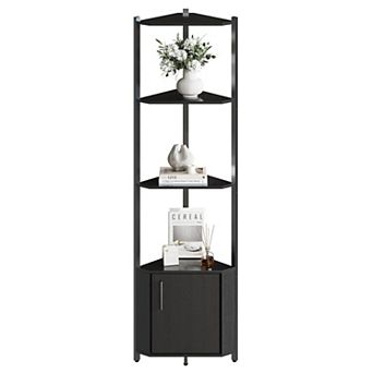 5 tier Tall Corner Shelf Stand,Metal Frame Corner Shelf with Wood Shelves,Standing Shelf Organizer
