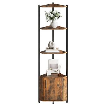 5 tier Tall Corner Shelf Stand,Metal Frame Corner Shelf with Wood Shelves,Standing Shelf Organizer