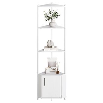 5 tier Tall Corner Shelf Stand,Metal Frame Corner Shelf with Wood Shelves,Standing Shelf Organizer