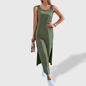 Women's Solid Color Cutout Midi Dress - Sleeveless Hollow Out Summer Casual Dress