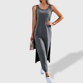 Women's Solid Color Cutout Midi Dress - Sleeveless Hollow Out Summer Casual Dress