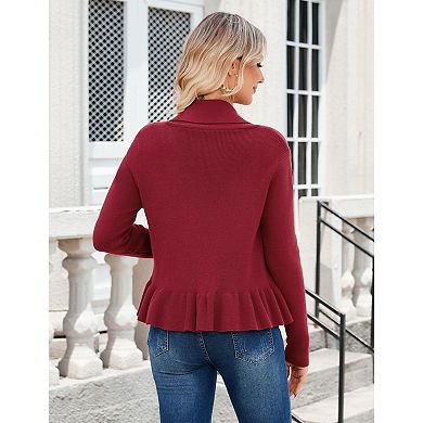 Women Tie Front Cardigan V Neck Long Sleeve Cardigan Lapel Sweaters Tops Fall Outerwear
