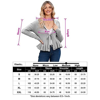 Women Tie Front Cardigan V Neck Long Sleeve Cardigan Lapel Sweaters Tops Fall Outerwear